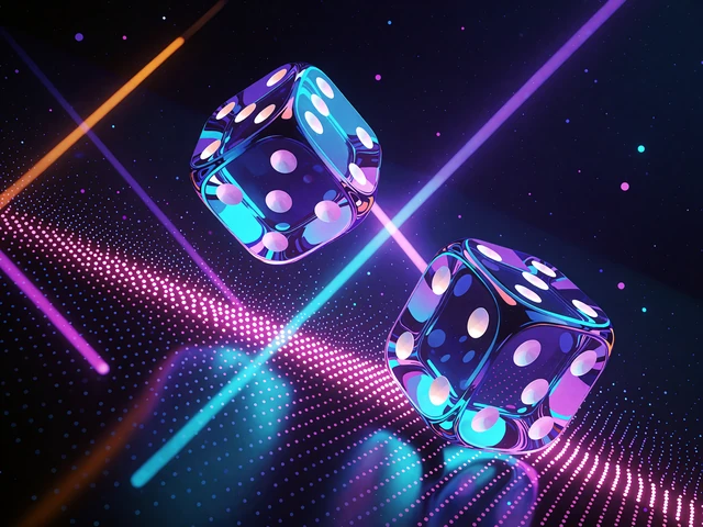 Gra Dice w Thrill Originals: dwie szklane kości z białymi oczkami toczące się po świetlnym torze